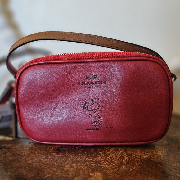 Coach | Bags | Nwt Coach X Peanuts Snoopy Red Leather Crossbody Bag ...